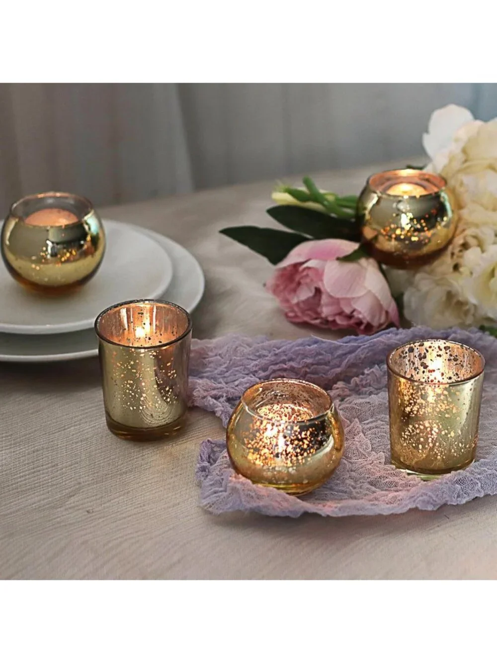 48pcs Gold Mercury Glass Votive Candle Holders for Weddings, Parties & Home